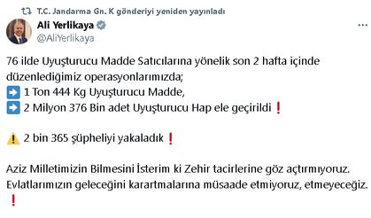 76 ilde uyuşturucu operasyonu: 2 bin 365 şüpheli yakalandı