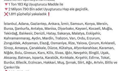 74 ilde uyuşturucu satıcılarına operasyonda 1811 gözaltı