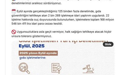 Bakan Yumaklı: Gıda denetimlerinde 168 milyon 546 bin 411 lira idari para cezası kesildi