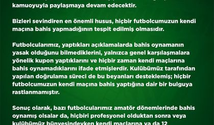 12 Bingölspor: Futbolcularımız, kendi maçlarına bahis yapmamıştır