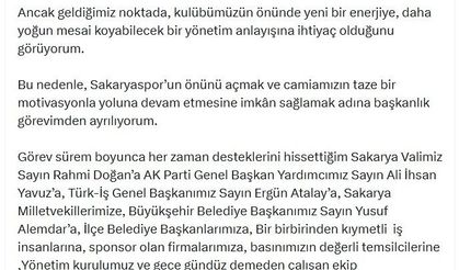 Sakaryaspor Başkanı Kıratlı istifa ettiğini açıkladı