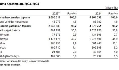 TÜİK: Sosyal koruma harcaması yüzde 84,1 arttı