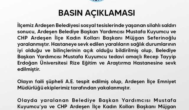 Ardeşen Belediye Başkan Yardımcısı ile CHP İlçe Kadın Kolları Başkanı'na ateş açan şüpheli yakalandı