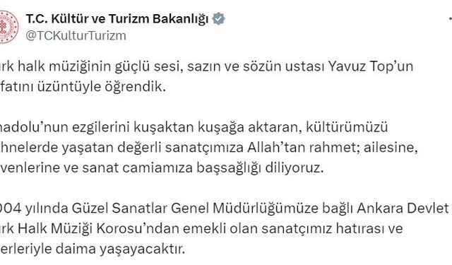 Türk Halk Müziği sanatçısı Yavuz Top hayatını kaybetti