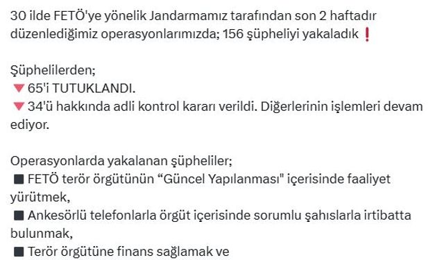 30 ilde FETÖ operasyonları; 65 şüpheli tutuklandı