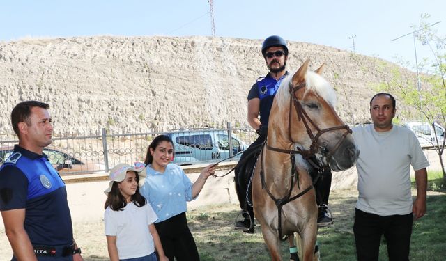 Atlı zabıtanın 'Fındık'ına çocuklardan yoğun ilgi