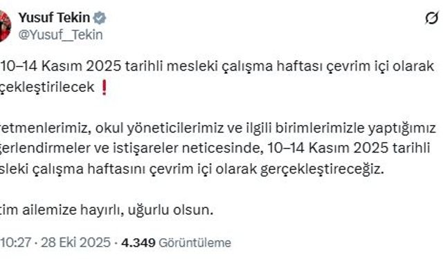 Bakan Tekin: Mesleki çalışma haftası çevrim içi olacak