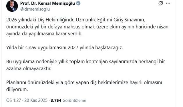 Bakan Memişoğlu: DUS, bir defaya mahsus nisan ayında da yapılacak