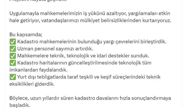 Bakan Tunç: 40 bin 394 parsele ilişkin mülkiyet sorunu çözüldü