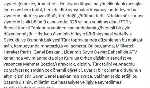 MHP'li Yalçın: Maksatlı ayin, rahatsızlığa yol açmıştır