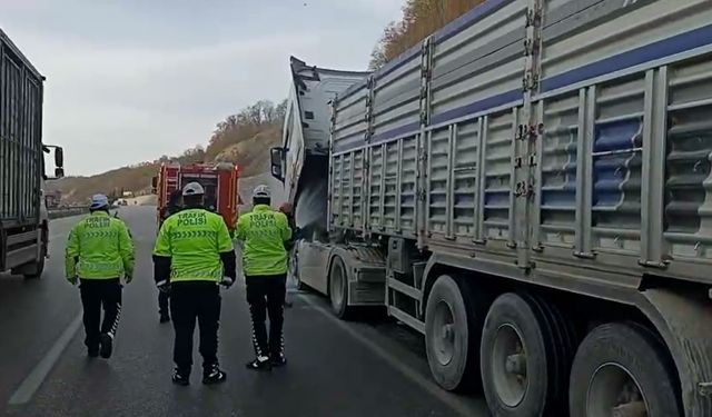 Polis, TIR'da çıkan yangına müdahale etti