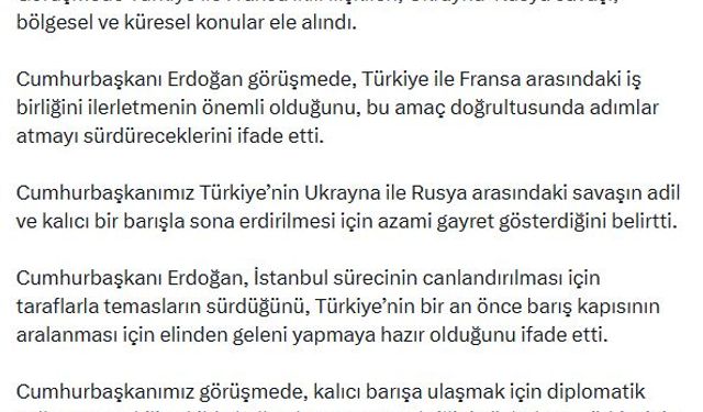 Cumhurbaşkanı Erdoğan, Fransa Cumhurbaşkanı Macron ile görüştü