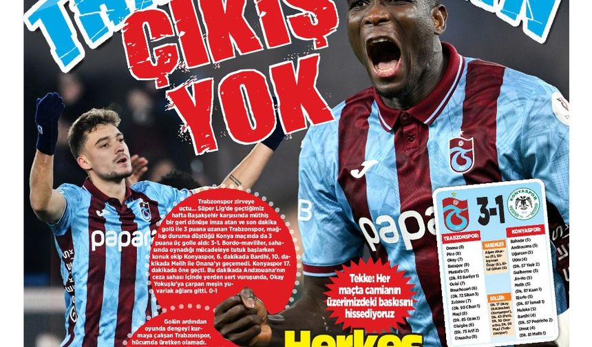 Geri dönüş serisini sürdüren Trabzonspor'da zirve inadı