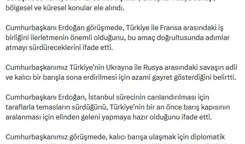 Cumhurbaşkanı Erdoğan, Fransa Cumhurbaşkanı Macron ile görüştü