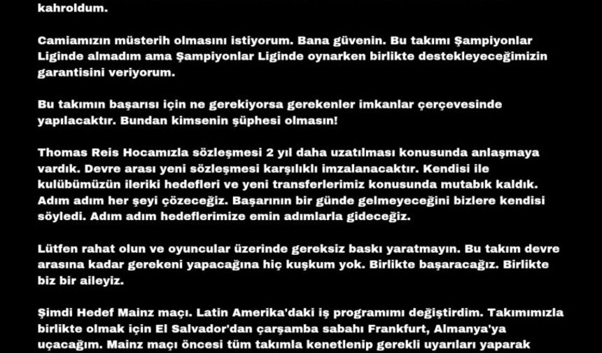 Yüksel Yıldırım: Thomas Reis hocamızla 2 yıl sözleşme uzatmak için anlaştık
